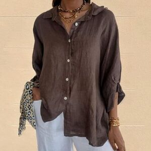 BELLA DAHL Flowy Beach Button Down Shirt In Silky Brown Size Medium